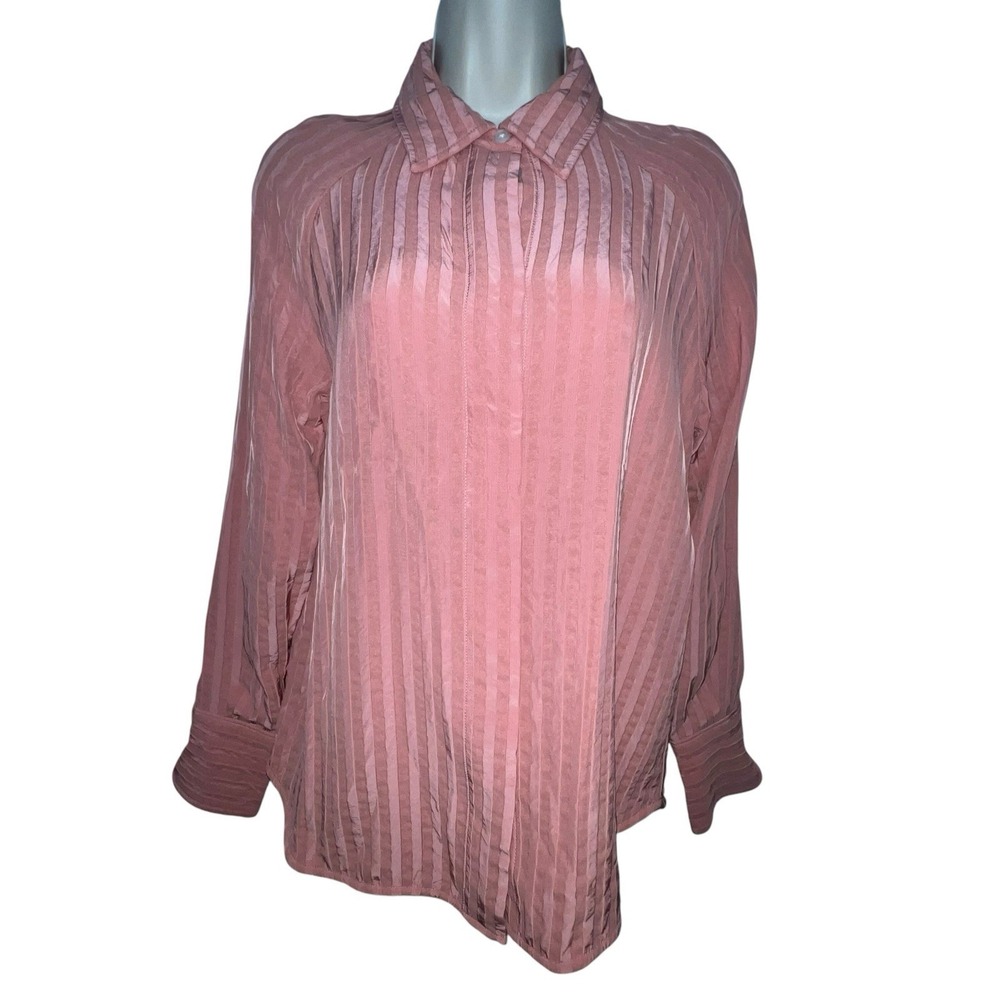 Everlane The City Stripe Shirt Pink Button Front Blouse Women Size 2 Viscose